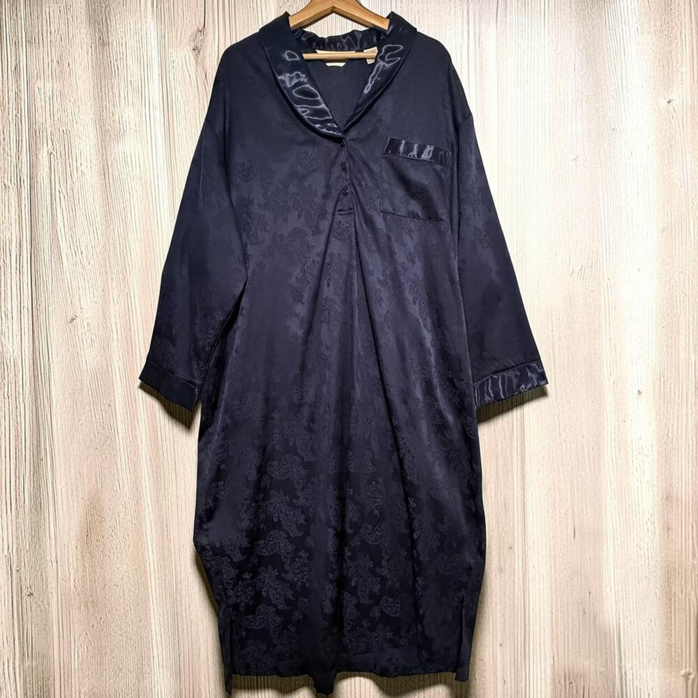 NWT Vtg Amanda Stewart Country Satin Nightgown 3X PLUS SIZE Satin Navy Long NOS
